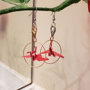Handmade Candy Wrapper Paper Crane Earrings